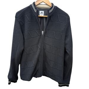 Vintage Adidas Black Wool Nylon textured pattern zip up jacket Size Small